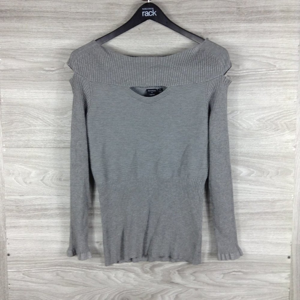 Cyrus Gray Ribbed Cutout Knit Sweater